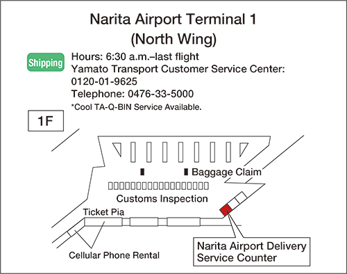 Map: Narita Airport Terminal 1 (North Wing) Sending Narita Baggage Delivery Service Counter