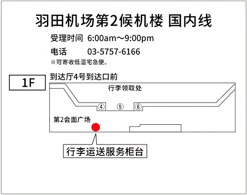 地图：羽田机场第2候机楼（国内线）行李运送服务柜台