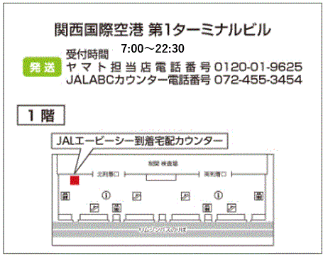 イメージ：関西国際空港第1ターミナルビル　発送　JALエービーシー到着宅配カウンター