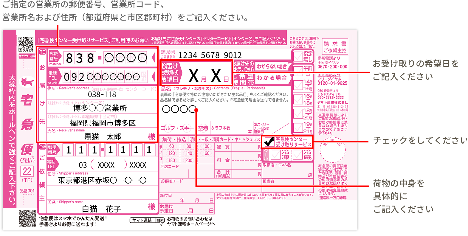 送り状の記載方法