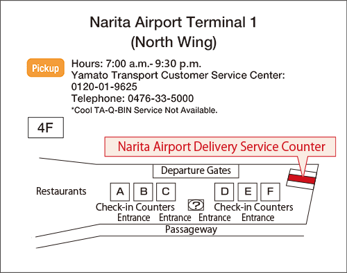 Map: Narita Airport Terminal 1 (North Wing) Pickup Narita Baggage Delivery Service Counter