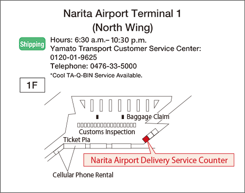 Map: Narita Airport Terminal 1 (North Wing) Sending Narita Baggage Delivery Service Counter