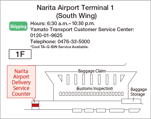 Map: Narita Airport Terminal 1 (South Wing) Sending Narita Baggage Delivery Service Counter