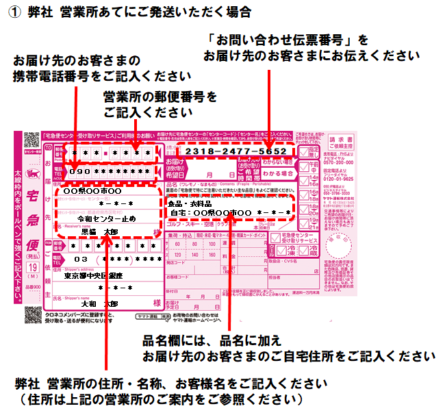 弊社営業所あてにご発送いただく場合