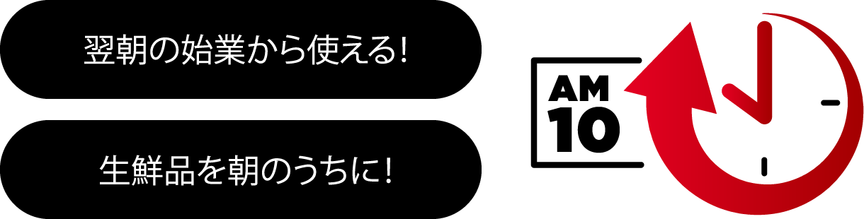 翌朝の始業から使える/生鮮品を朝のうちに!