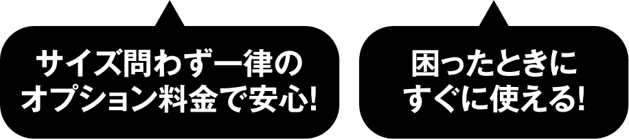 サイズ問わず一律のオプション料金で安心!/困ったときにすぐに使える!
