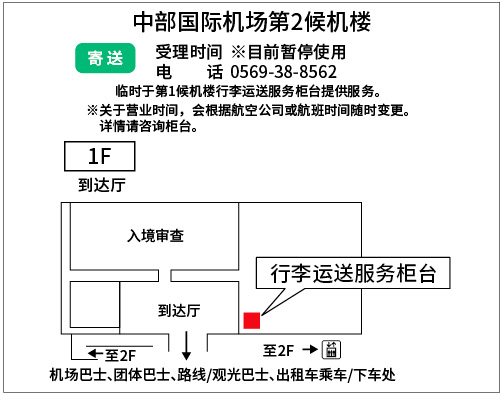 地图：中部国际机场第2候机楼 寄送 行李柜台