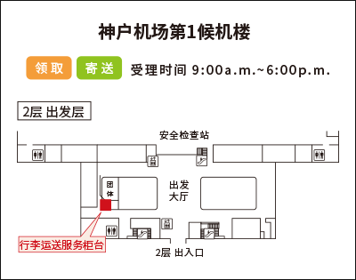 地图：神户机场第1候机楼　行李运送服务柜台
