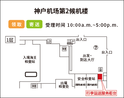 地图：神户机场第2候机楼　行李运送服务柜台