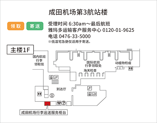 地图：成田机场第3候机楼 收件、寄送 成田行李运送服务柜台